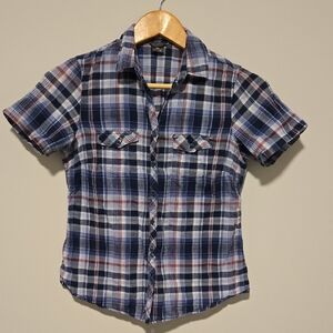 Eddie Bauer Blue and Red Plaid Button-Down Shirt